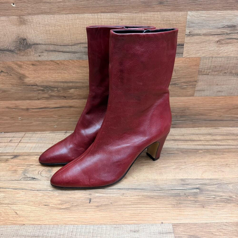 Pons Quintana  size  9.5 Eu 40 Ankle Boot Red Leather Side Zip Block Heel